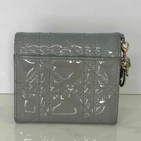 Auth CHRISTIAN DIOR Lady Dior Gray Trifold wallet  with Dior Charm - Picture 2 of 7